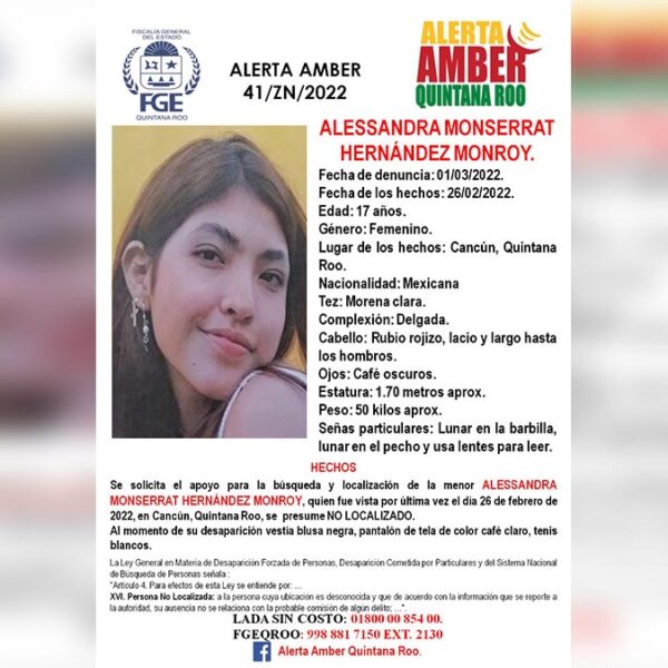 Reportan desaparición de jovencita en Cancún