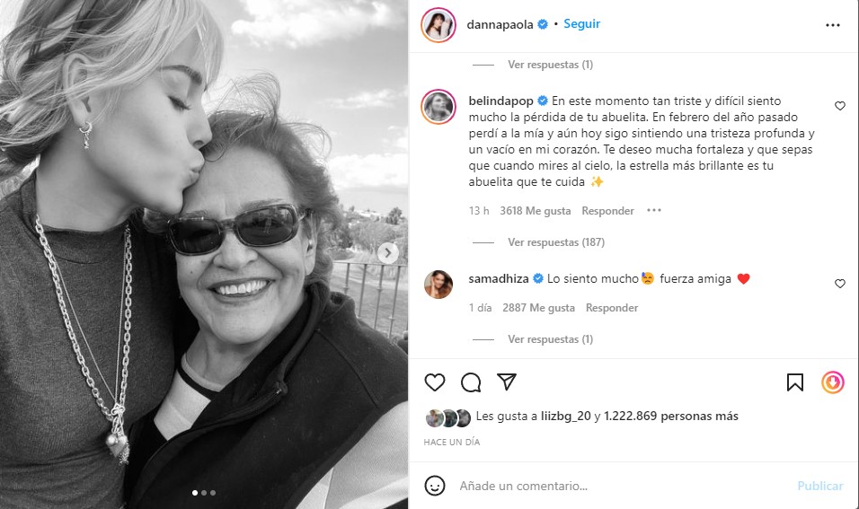 Belinda se solidariza con Danna Paola tras la muerte de su abuelita