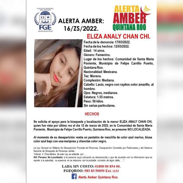 Reportan a jovencita desaparecida en Felipe Carrillo Puerto