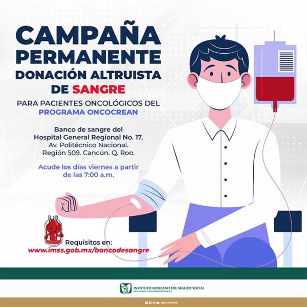 Invita el IMSS a donar sangre para niños con cáncer