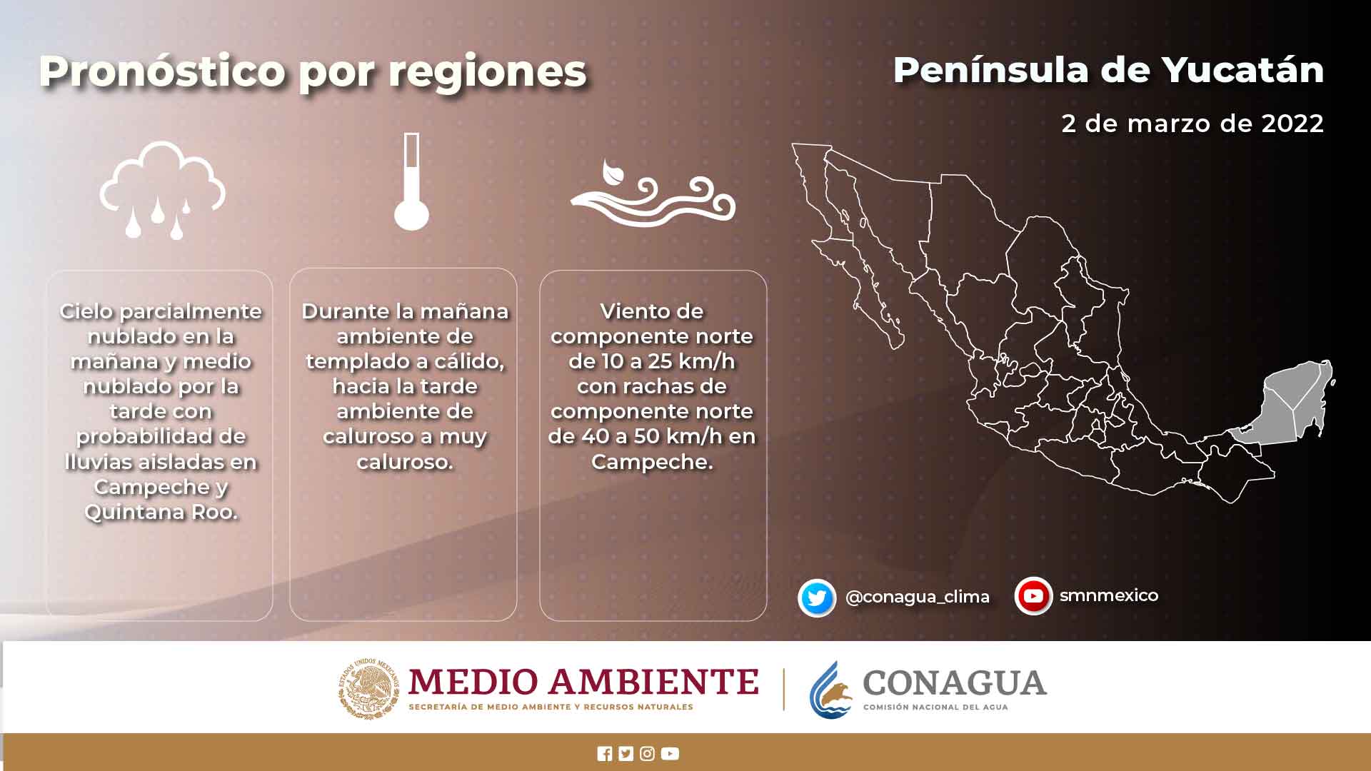 Pronóstico del clima para hoy miércoles 2 de marzo en Quintana Roo; ambiente caluroso y probabilidad de lluvias aisladas para la entidad.
