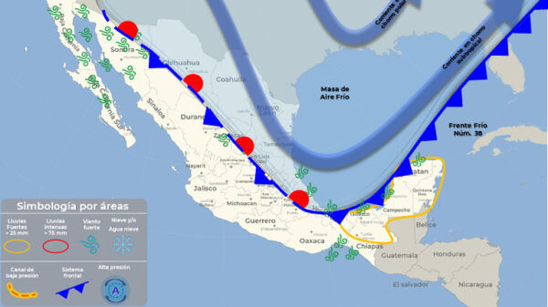 Afectará el Frente Frío No. 38 a Quintana Roo.