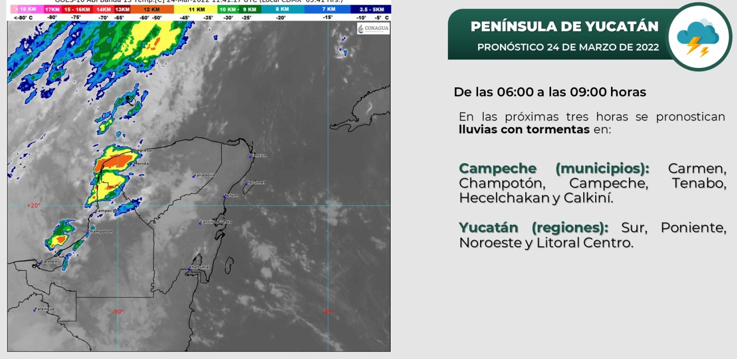 Clima Quintana Roo: Se pronostican lluvias fuertes para hoy jueves; el frente frío número 38 recorrerá la Península de Yucatán y el sureste.