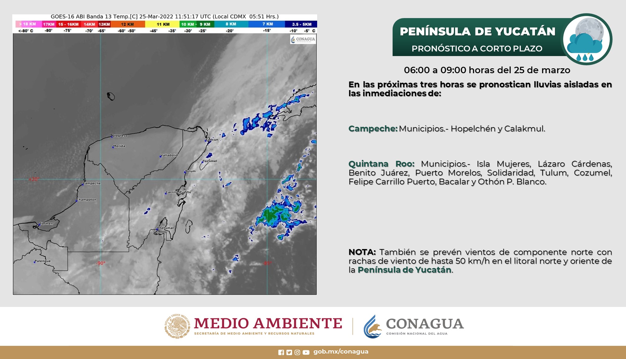 Clima: Frente frío 38 ocasionará chubascos en Quintana Roo; el fenómeno hidrometeorológico se extenderá sobre el occidente del Mar Caribe.