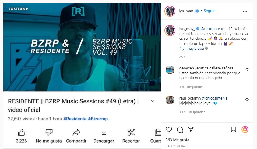 Lyn May le entra a la pelea y apoya a Residente en pleito con J Balvin