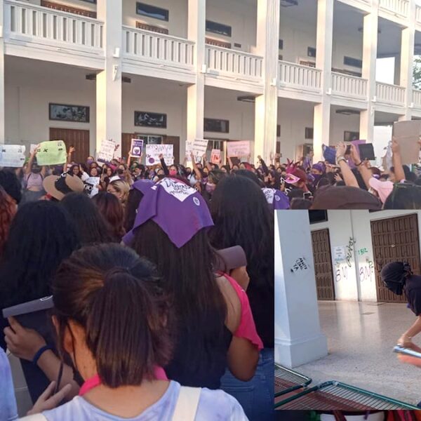 Grafitean sede de gobierno en Chetumal por Día Internacional de la Mujer