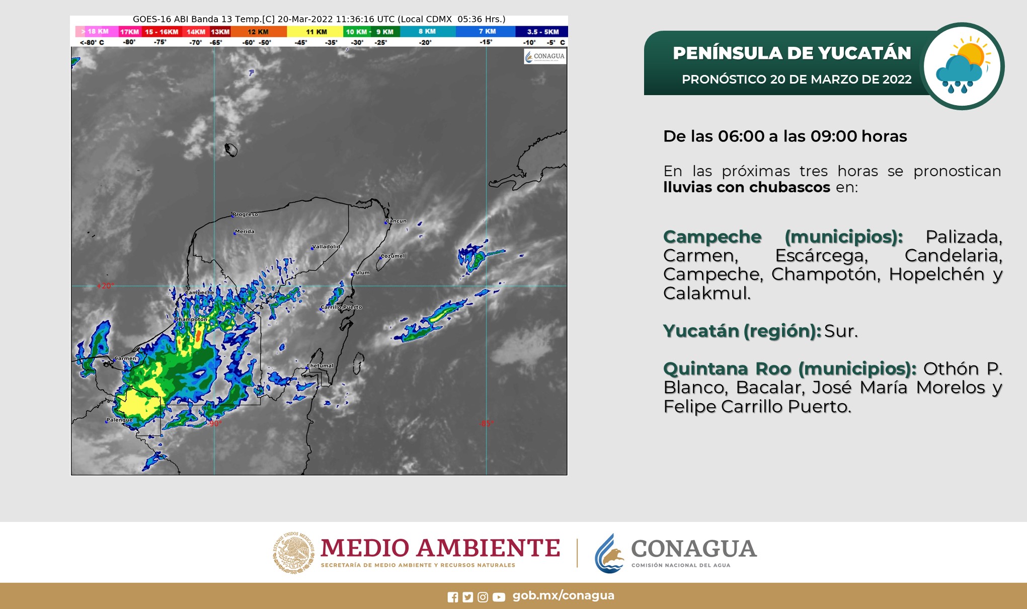 Pronóstico del clima para hoy domingo 20 de marzo en Quintana Roo; ambiente caluroso, medio nublado y con posibilidad de chubascos.