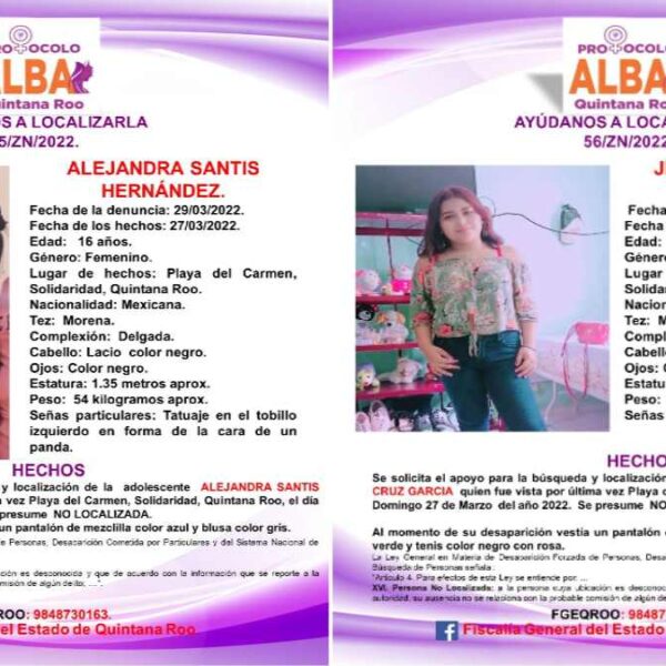 Desaparecen otras dos menores de edad en Playa del Carmen.