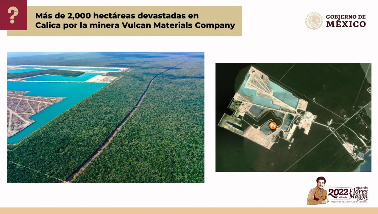 Imagen elocuente sobre la devastación en la selva maya producida por la empresa Calica y el tramo que se abrió para el paso del Tren Maya.