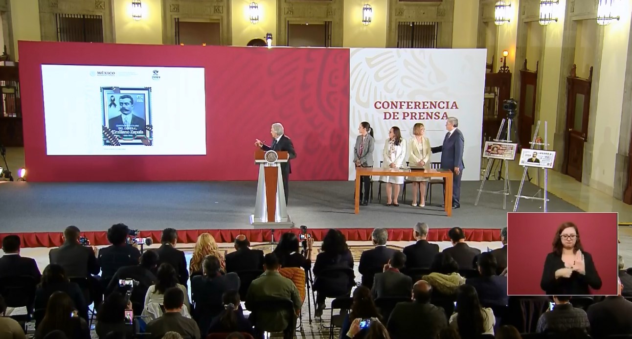 Imagen de arhivo en la mañanera del 10 de abril de 2019, en el Centenario luctuoso de Emiliano Zapata.