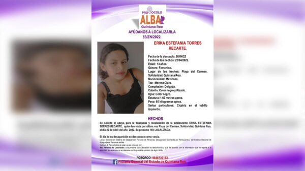 Desaparece adolescente de 13 años en Playa Del Carmen