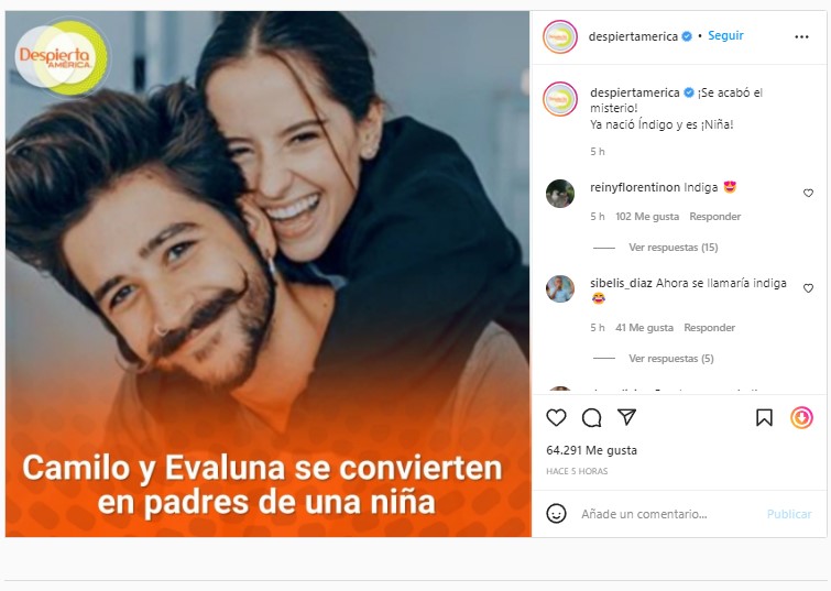 Evaluna Montaner y Camilo se convierten en padres, nace Índigo