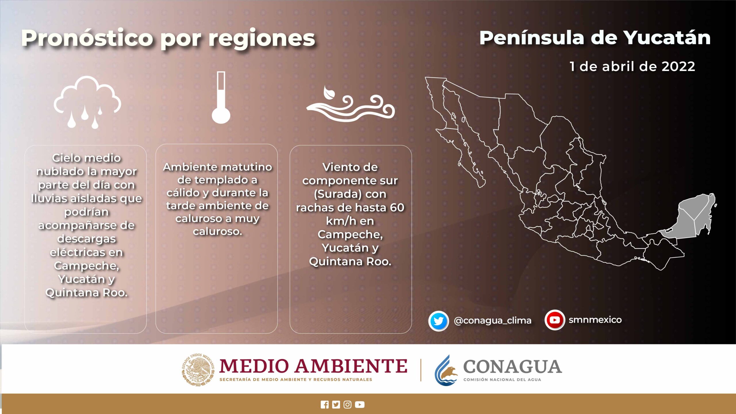 Pronóstico del clima para hoy viernes 1 de abril en Quintana Roo; Cielo medio nublado la mayor parte del día con lluvias aisladas.