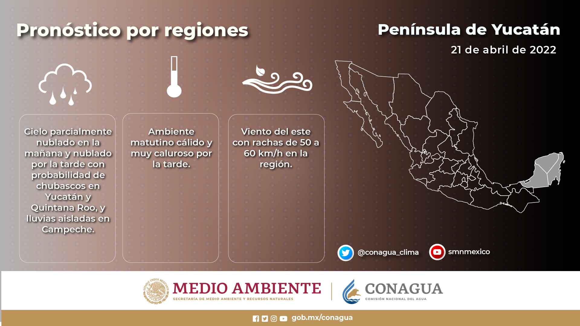 Pronóstico del clima para hoy jueves 21 de abril en Quintana Roo; Cielo parcialmente nublado en la mañana y nublado por la tarde con probabilidad de chubascos.