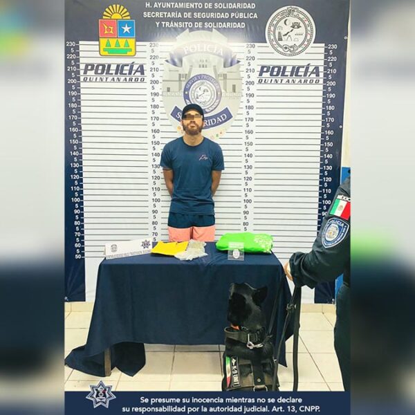 Unidad Canina atrapa a presunto narcomenudista extranjero en Playa Del Carmen