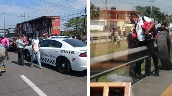 Saquean tráiler cargado con refresco tras accidente carretero.