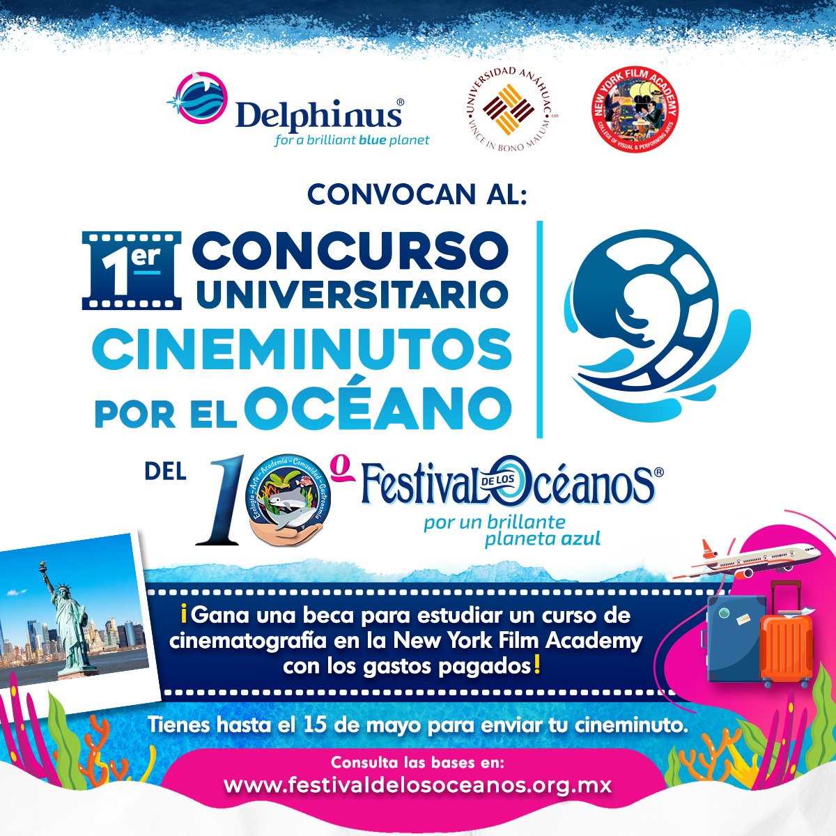 Ganadores del concurso “Cineminutos por el Océano” recibirán curso de cinematografía en la ciudad de New York.