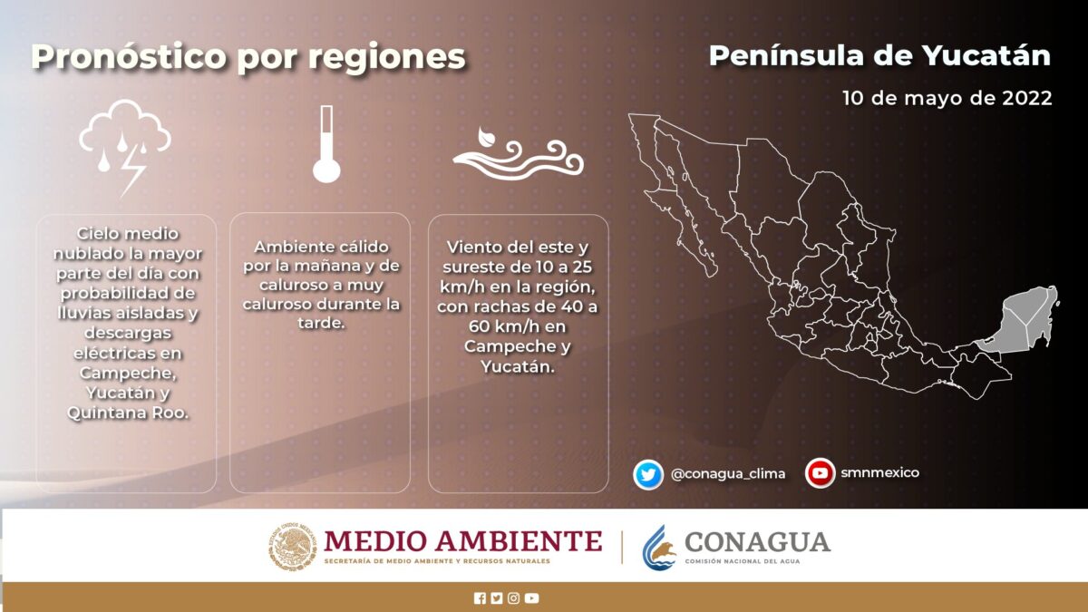 Pronóstico del clima para hoy martes 10 de mayo en Quintana Roo; Cielo medio nublado la mayor parte del día con probabilidad de lluvias aisladas.