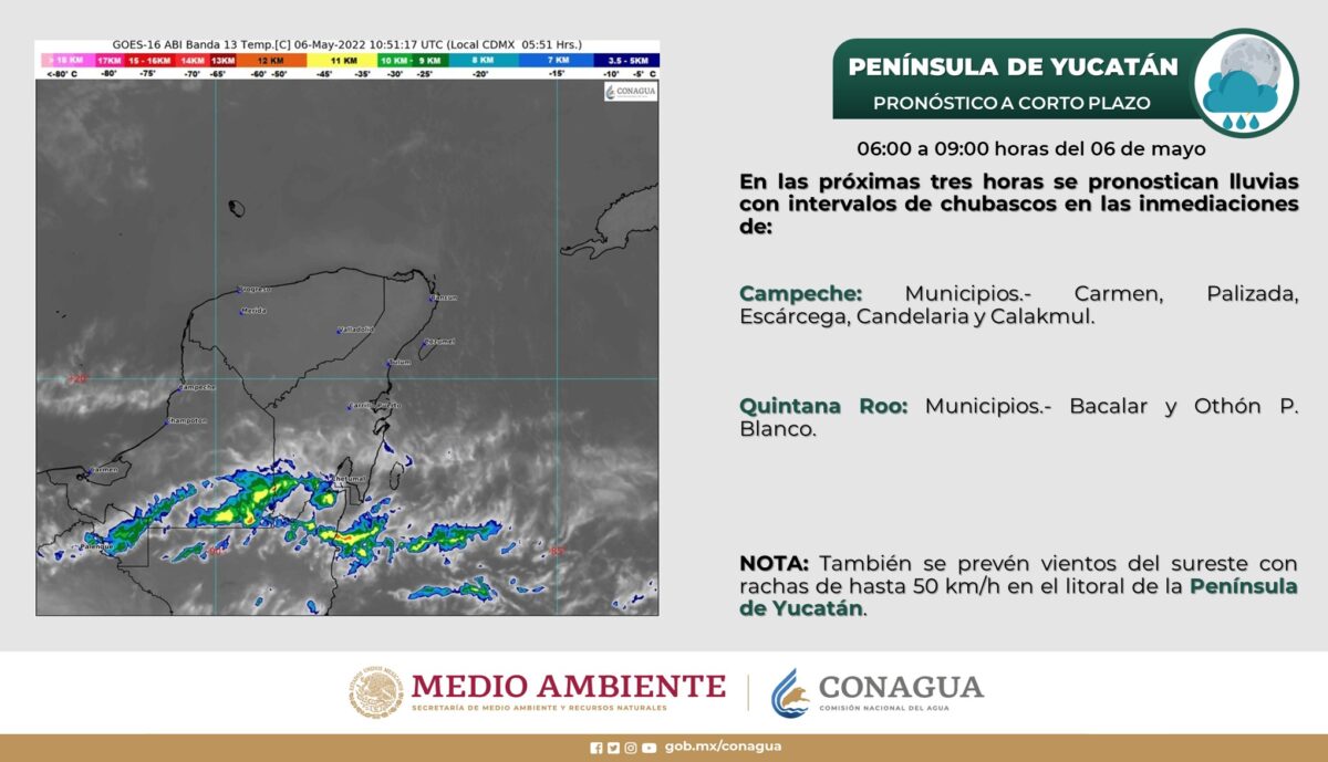 Pronóstico del clima para hoy viernes 6 de mayo en Quintana Roo; cielo medio nublado por la tarde con probabilidad de lluvias aisladas.