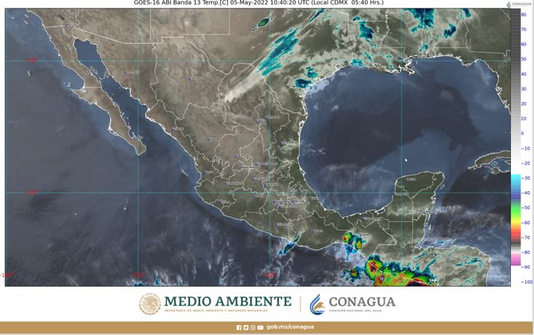 Pronóstico del clima para hoy jueves 5 de abril en Quintana Roo; cielo medio nublado a nublado durante el día con intervalos de chubascos.