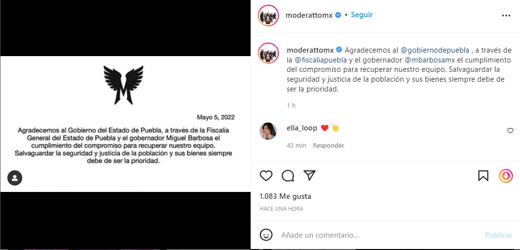 Moderatto recupera su equipo de sonido e instrumentos