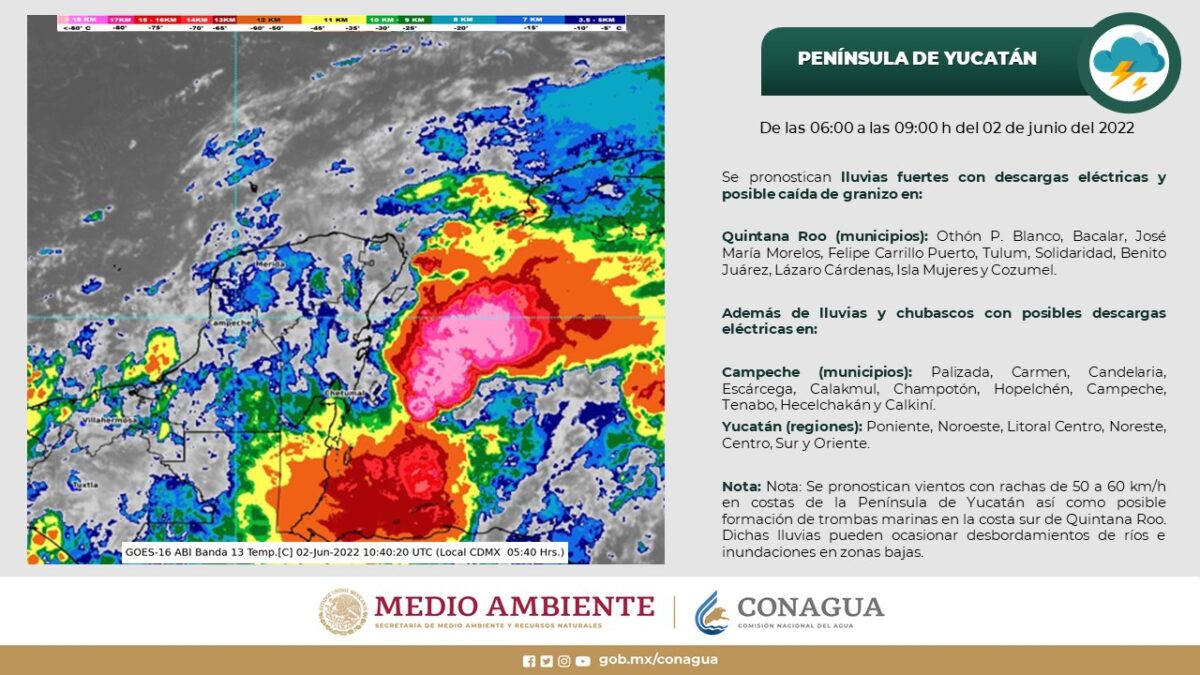 Pronóstico del clima para hoy jueves 2 de junio en Quintana Roo; seguirán las lluvias intensas por los remanentes de “Agatha”.