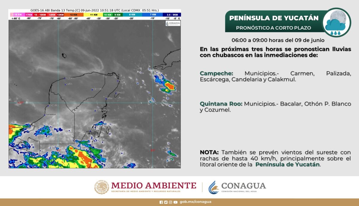 Pronóstico del clima para hoy jueves 9 de junio en Quintana Roo; cielo medio nublado a nublado a lo largo del día con ambiente caluroso.