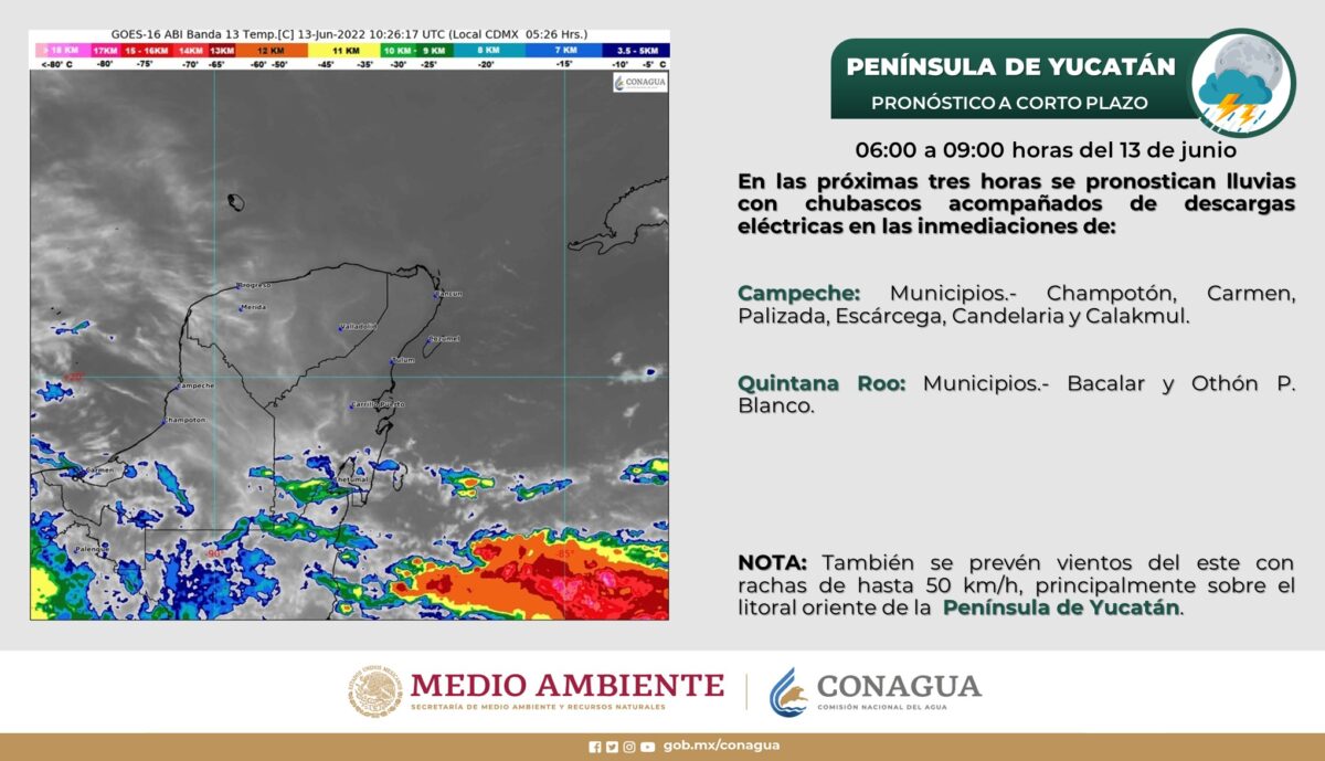 Pronóstico del clima para hoy lunes 13 de junio en Quintana Roo; Cielo medio nublado a nublado durante el día, con lluvias puntuales.