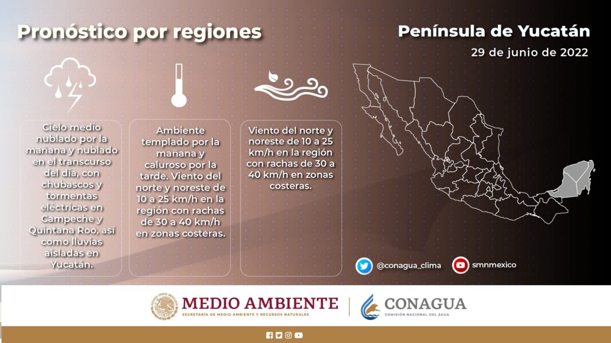Pronóstico del clima para hoy miércoles 29 de junio en Quintana Roo; ambiente caluroso y probabilidad de chubascos para la entidad.