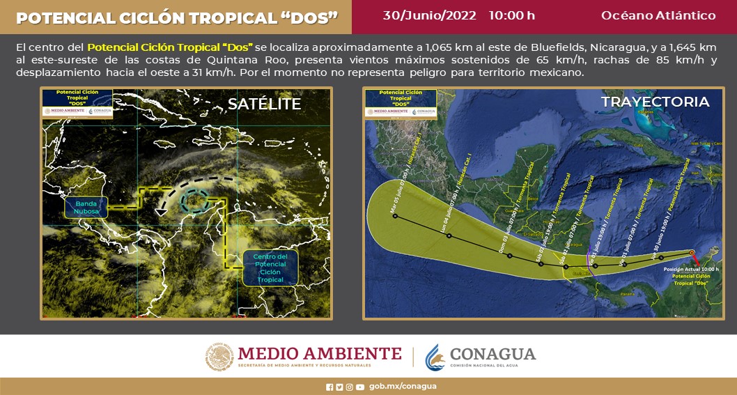 Evolucionará ciclón 2 a tormenta tropical ‘Bonnie’; el meteoro avanza hacia Nicaragua y Costa Rica con vientos fuertes.