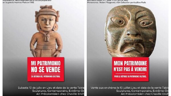 Condenan Cultura e INAH subasta en Francia de patrimonio mexicano.