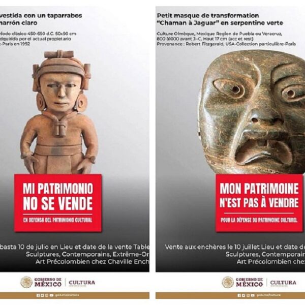 Condenan Cultura e INAH subasta en Francia de patrimonio mexicano.