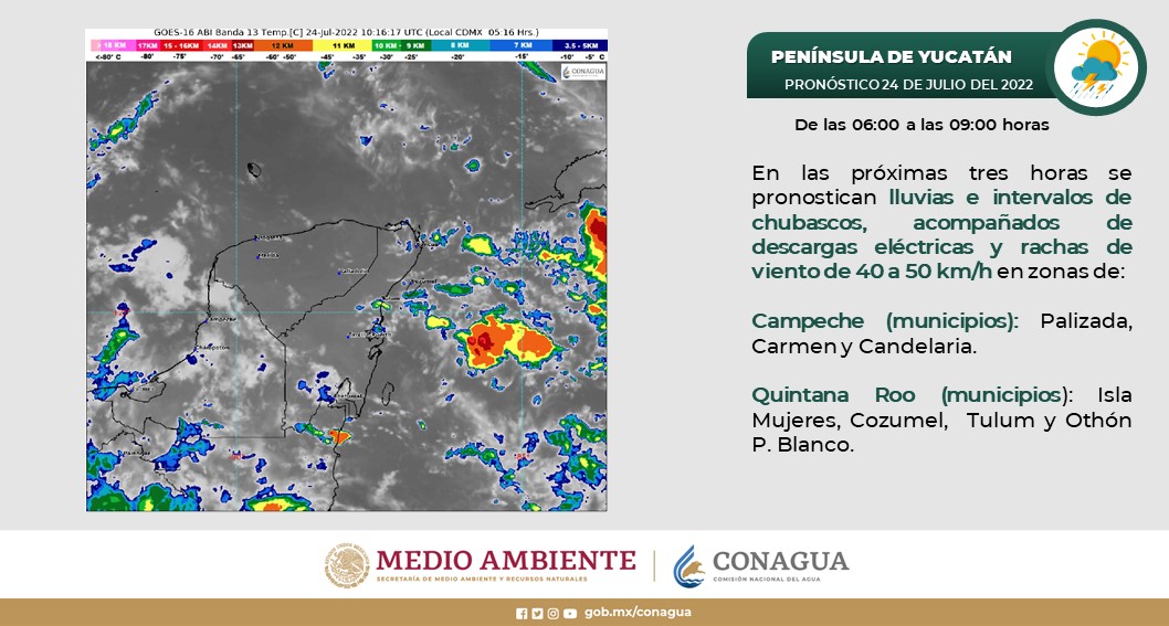 Pronóstico del clima para hoy domingo 24 de julio en Quintana Roo; ambiente templado por la mañana y caluroso a muy caluroso por la tarde.