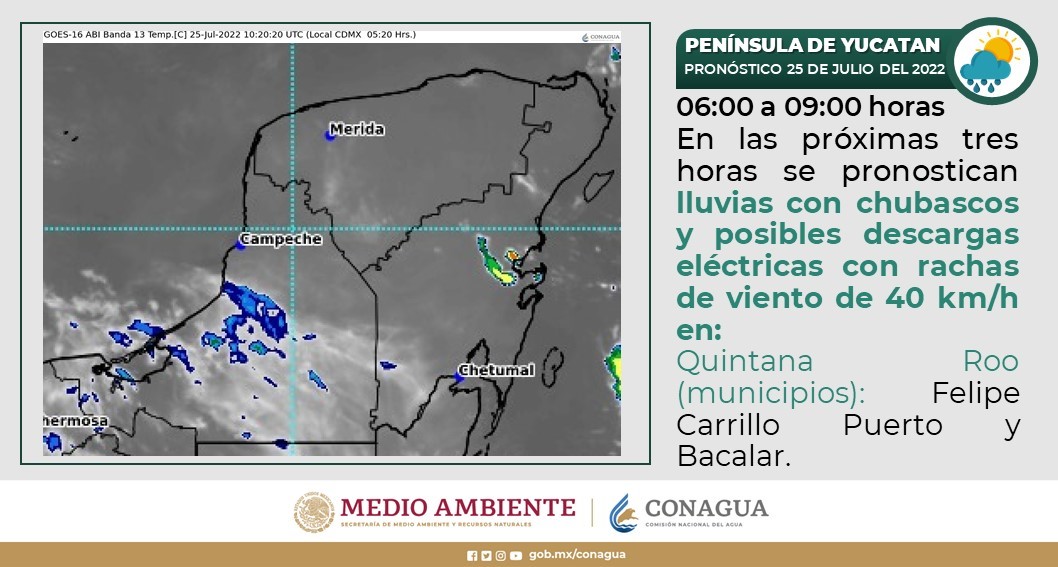 Pronóstico del clima para hoy lunes 25 de julio en Quintana Roo; cielo nublado con probabilidad de algunos chubascos para la entidad.