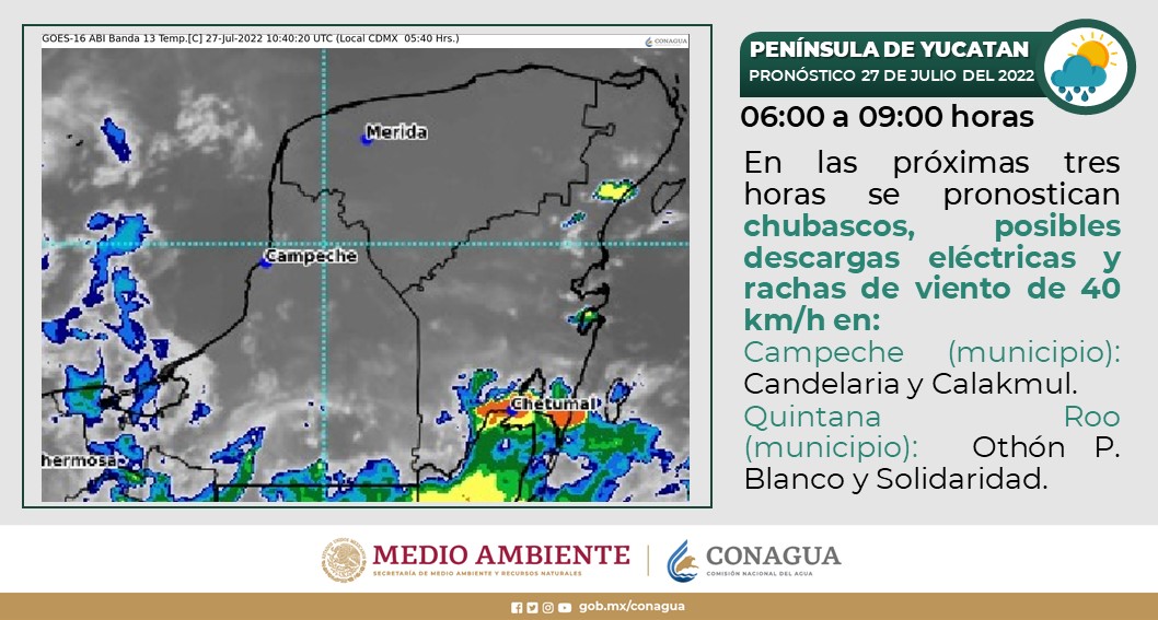 Pronóstico del clima para hoy miércoles 27 de julio en Quintana Roo; la onda tropical número 17 provocará algunos chubascos.