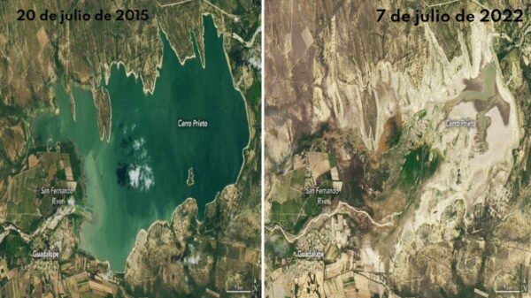 Difunde la NASA fotos de la sequía en presa Cerro Prieto, Nuevo León.