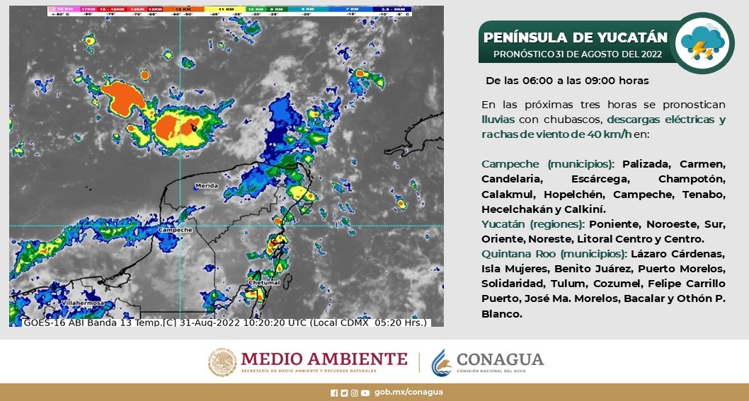 Pronóstico del clima para hoy miércoles 31 de agosto en Quintana Roo; se prevén algunas lluvias fuertes para la entidad.