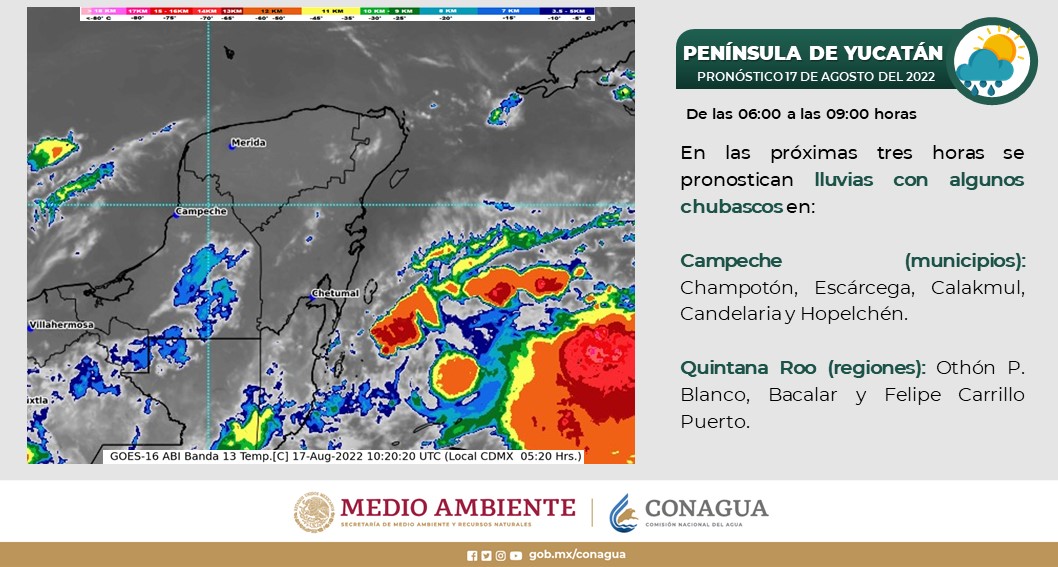 Pronóstico del clima para hoy miércoles 17 de agosto en Quintana Roo; cielo parcialmente nublado con posibilidad de lluvias fuertes.