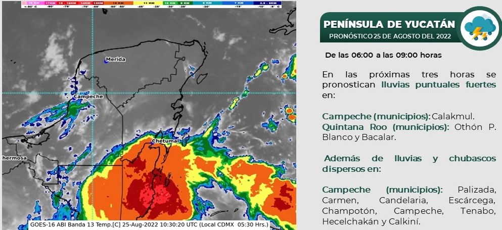 Pronóstico del clima para hoy jueves 24 de agosto en Quintana Roo; Cielo medio nublado y ambiente templado con posibilidad de lluvias.