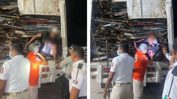 Aseguran a 45 inmigrantes escondidos entre chatarra.