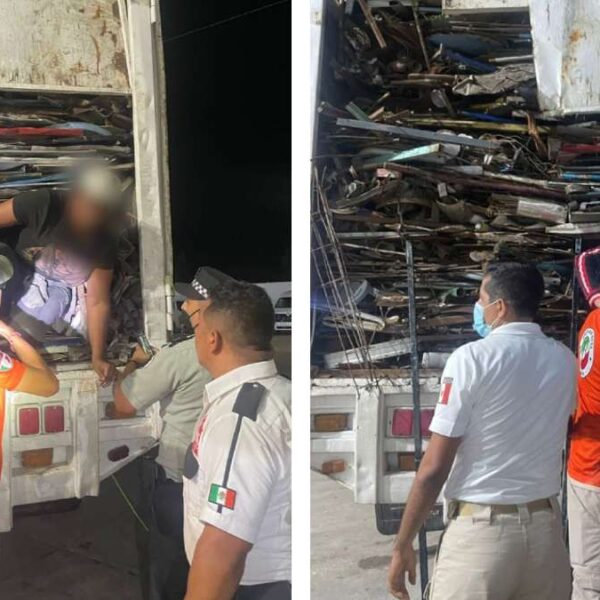 Aseguran a 45 inmigrantes escondidos entre chatarra.