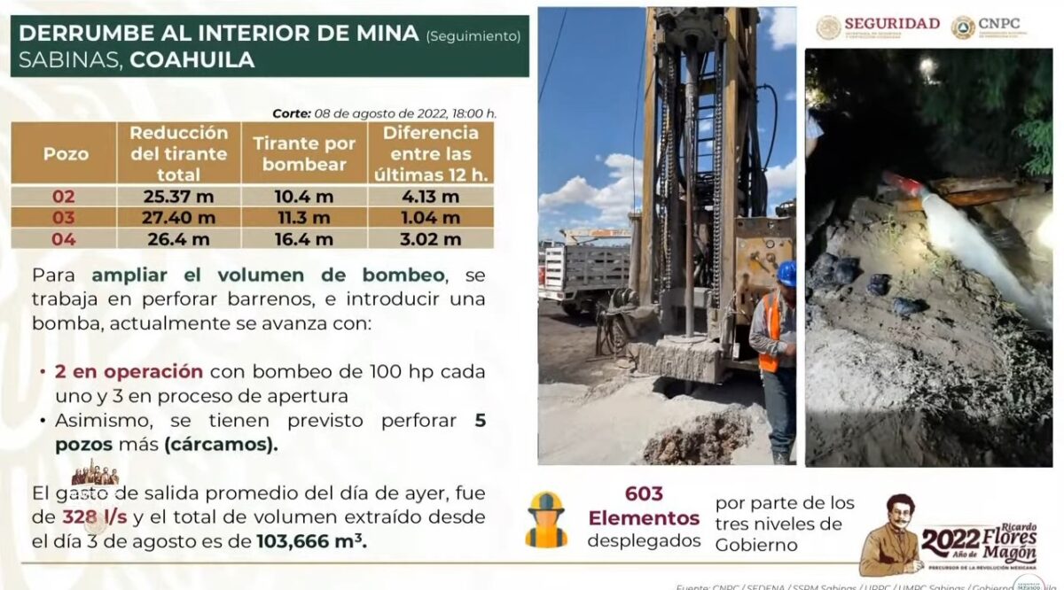 Militares asisten en las labores de rescate de la mina de Sabinas, Coahuila, el 8 de agosto de 2022.