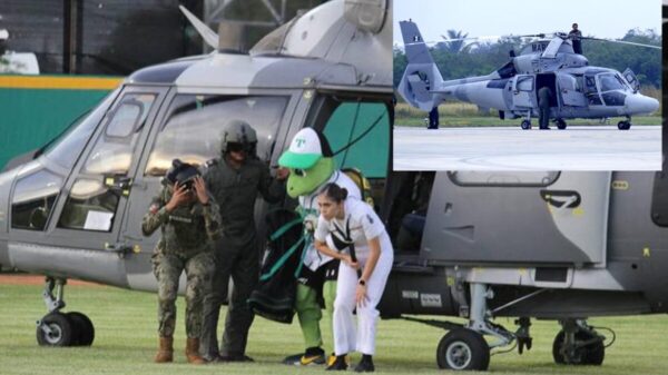Usa la Semar helicóptero como "taxi" para mascota de Olmecas de Tabasco