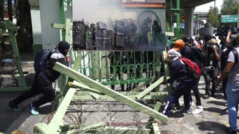 Asaltan normalistas el Campo Militar Numero 1 en CDMX