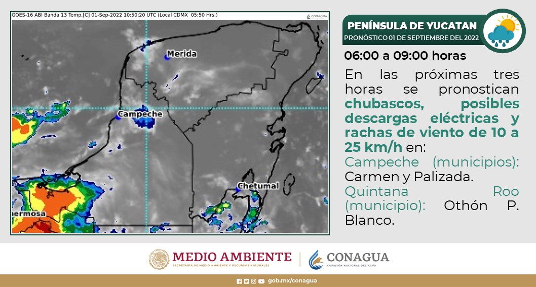 Pronóstico del clima para hoy jueves 1 de septiembre en Quintana Roo; se prevén lluvias puntuales fuertes por la tarde.