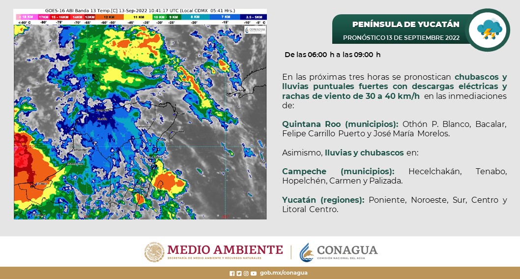 Pronóstico del clima para hoy martes 13 de septiembre en Quintana Roo; cielo parcialmente nublado con posibilidad de lluvias.