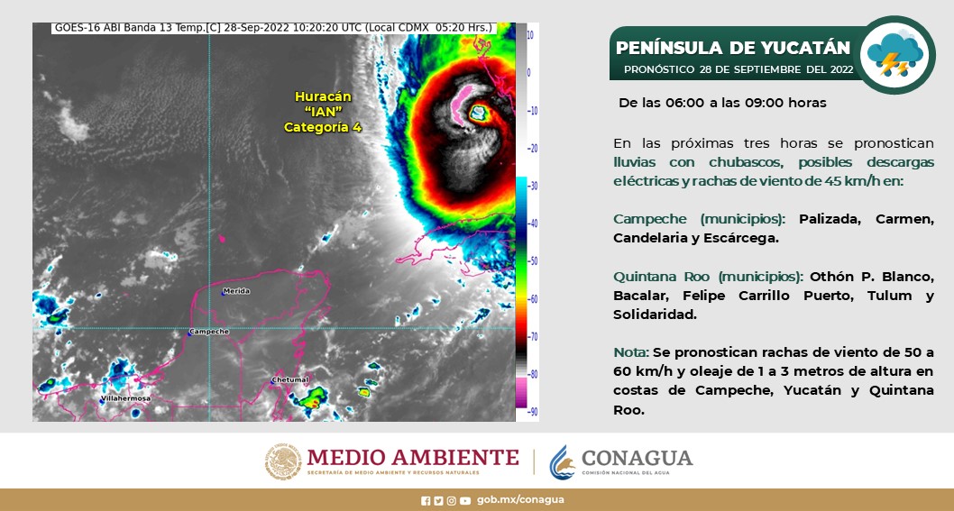 Pronóstico del clima para hoy miércoles 28 de septiembre en Quintana Roo; cielo medio nublado con posibilidad de chubascos en la entidad.