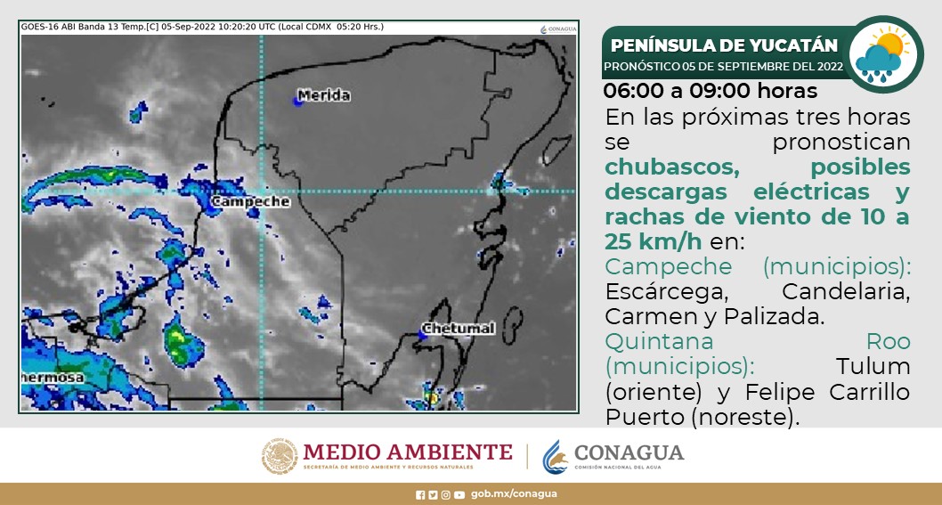 Pronóstico del clima para hoy lunes 5 de septiembre en Quintana Roo; se esperan temperaturas muy calurosas a lo largo del día.