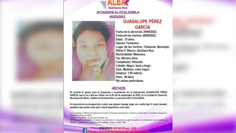 Buscan en Chetumal a adolescente desaparecida