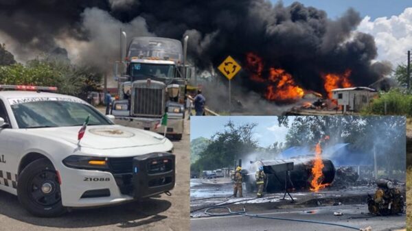 Pipa cargada con combustible choca y estalla en llamas en Jalisco